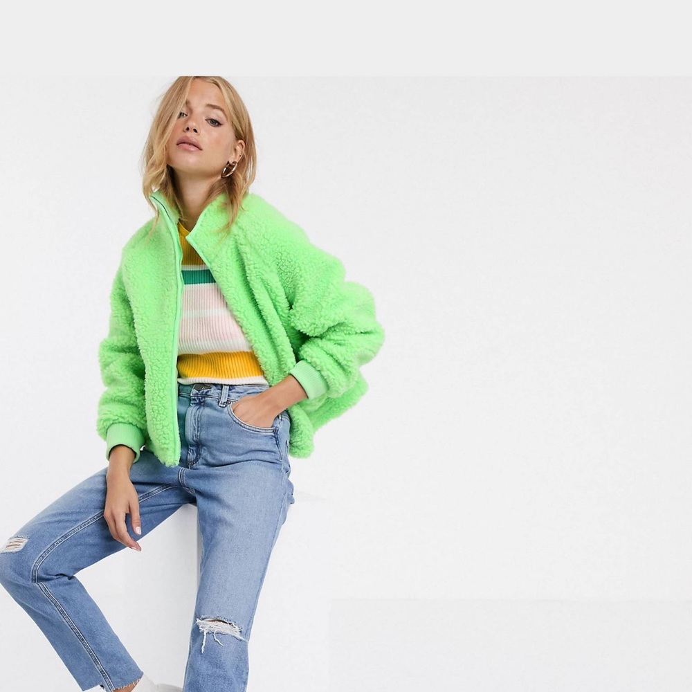ASOS DESIGN zip through Fleece Jacket in Lime - Picture 9 of 9